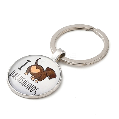 Half Round/Dome Alloy & Glass Pendant Keychain KEYC-D020-01P-03-1