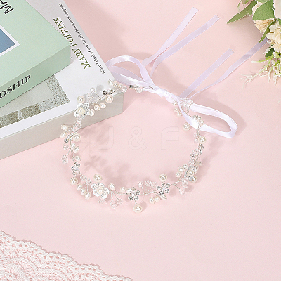 Polyester with Plastic Pearl and Acrylic Flower Hairband for Bride Wedding Bridal Veil Hair Accessories Hair Vine OHAR-WH20010-04S-1