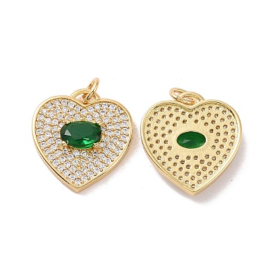 Heart Brass Micro Pave Cubic Zirconia Pendants KK-G435-01G-01-1