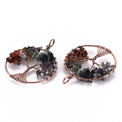 Natural Green Aventurine & Red Aventurine & Quartz Crystal Chips Big Pendants LS-G-S359-186-1