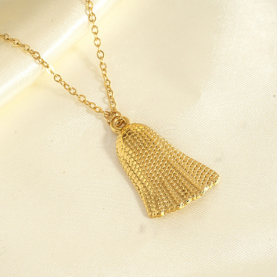 304 Stainless Steel Textured Bell Pendant Necklaces for Women WG564EF-01-1