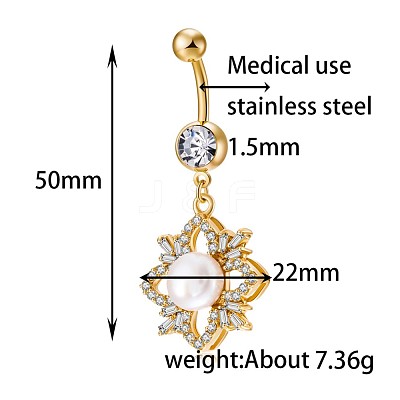 Brass Cubic Zirconia and Pearl Navel Ring AJEW-EE0004-05-1