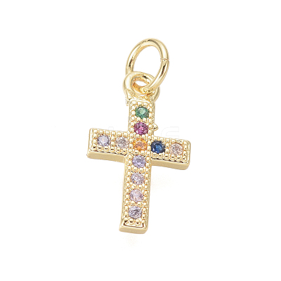 Brass Micro Pave Cubic Zirconia Tiny Cross Charms ZIRC-I032-64G-1