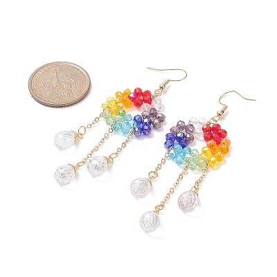 Glass Beaded Ring with Teardrop Dangle Earrings EJEW-JE05262-1