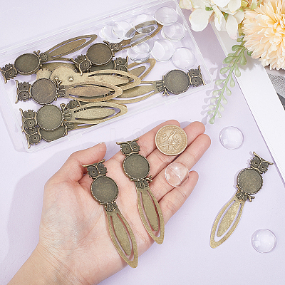 12Pcs Owl Vintage Tibetan Style Alloy Bookmarks Cabochon Settings AJEW-HY0002-05-1