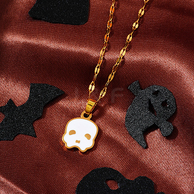304 Stainless Steel Enamel Halloween Skull Pendant Dapped Chain Necklaces VT5751-1