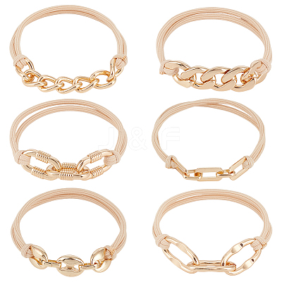 6Pcs 6 Styles Elastic Hair Ties OHAR-ME0001-16B-1