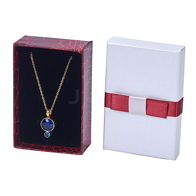 Kraft Cotton Filled Rectangle Cardboard Jewelry Set Boxes with Bowknot X-CBOX-N006-03-1