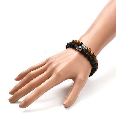 Heart Alloy Charm Stretch Bracelets Set for Couples BJEW-JB06740-1