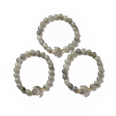 Natural & Synthetic Mixed Gemstone Moon and Star Beaded Stretch Bracelet for Women G-G997-C-1