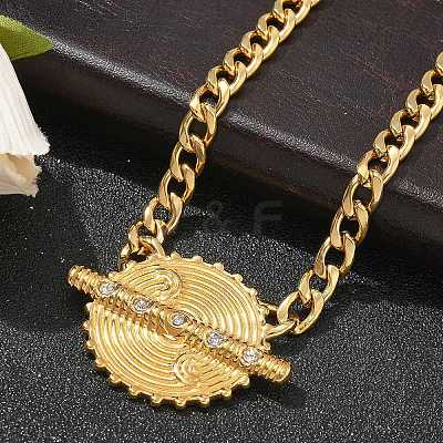 304 Stainless Steel Crystal Rhinestone Flat Round Pendant Twisted Chain Necklaces for Women LS-STAS-Z117-11G-1