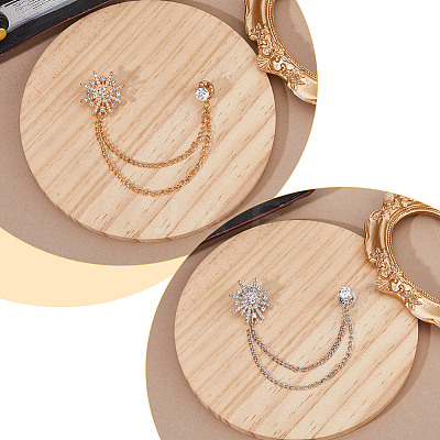 2Pcs 2 Colors Zinc Alloy Hanging Chain Brooches AJEW-FH0004-96-1