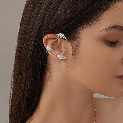 4Pcs 4 Styles Leaf Alloy Rhinestone Cuff Earrings EJEW-GO0002-29-1