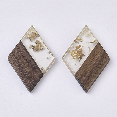 Transparent Resin & Walnut Wood Pendants X-RESI-T042-01-A01-1