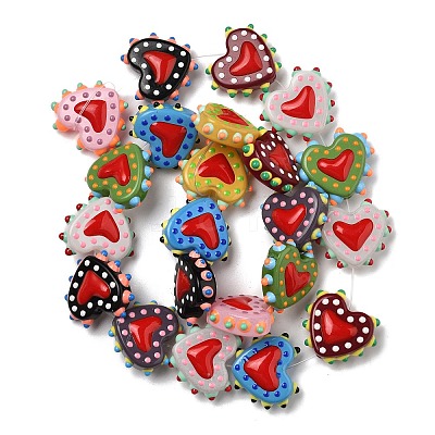 Painted Glass Beads Bumpy Beads Heart X-LAMP-V001-07-1