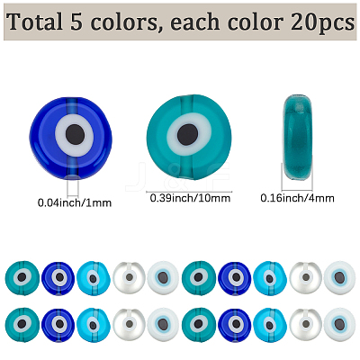 100Pcs 5 Colors Handmade Evil Eye Lampwork Beads LAMP-SP0001-04B-1