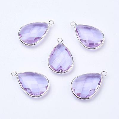 Silver Color Plated Brass Glass Teardrop Pendants GLAA-M006-A-14S-1