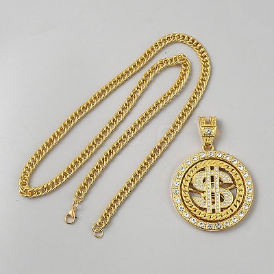 Alloy Rotatable Dollar Sign Pendant Cuban Link Chain Necklaces NJEW-WH0020-67A-1