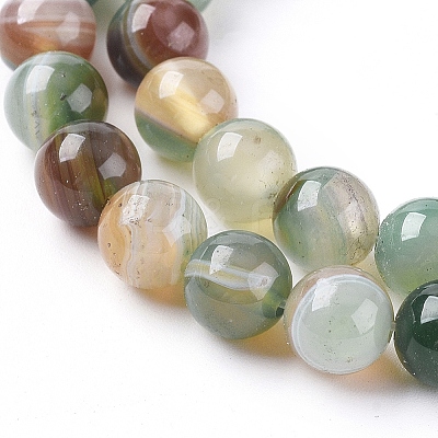 Natural Striped Agate/Banded Agate Beads Strands X1-G-G582-6mm-49-1