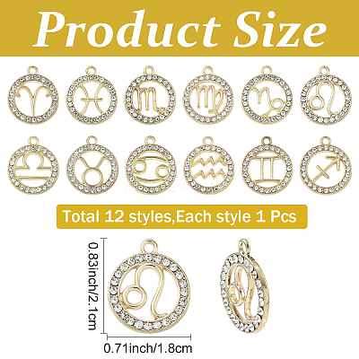 12Pcs 12 Styles Zinc Alloy Crystal Rhinestone Pendants FIND-YW0010-43-1