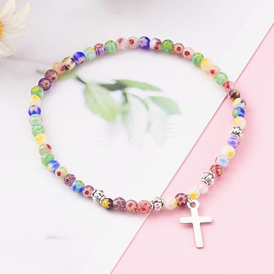304 Stainless Steel Charm Stretch Bracelets BJEW-JB05975-05-1