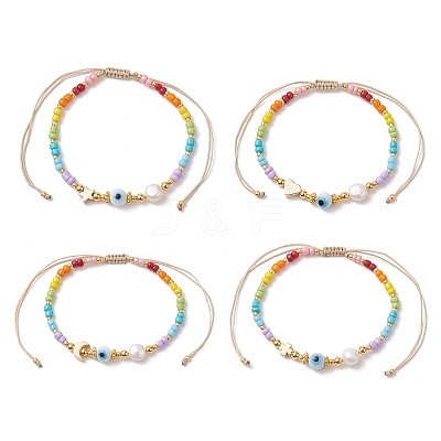Colorful Glass Seed & Brass Braided Bead Bracelet BJEW-JB10138-1