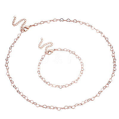 1 Set Brass Heart Link Chain Bracelets & Necklace SJEW-TA0001-04-1