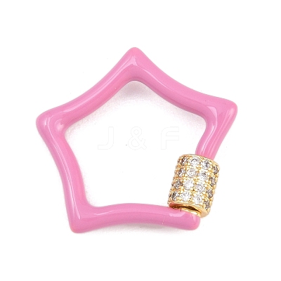 Star Brass Micro Pave Clear Cubic Zirconia Screw Carabiner Clasps KK-B167-01C-02G-1