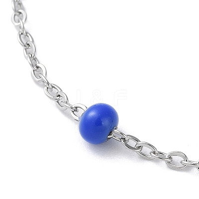 304 Stainless Steel Cable Chain Bracelet with Enamel Rondelle Beaded BJEW-G683-02P-1