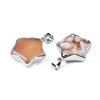 Natural Cherry Blossom Agate Pendants G-N326-105-1