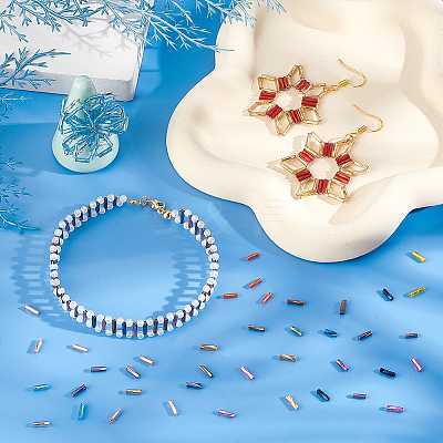 12 Colors Glass Twist Bugle Beads SEED-PH0002-17B-1