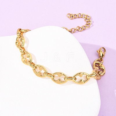 304 Stainless Steel Oval with Triangle Link Chain Bracelets for Women BJEW-F536-12G-1