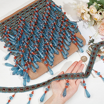 12M Polyester Fringe Lace Trims SRIB-WH0026-26B-1
