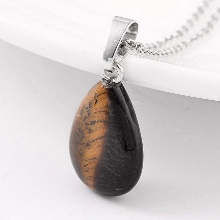 Teardrop Platinum Tone Brass Tiger Eye Pendants G-F267-02D-1