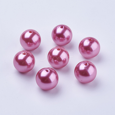 Hot Pink Round Chunky Imitation Loose Acrylic Pearl Beads X-PACR-22D-55-1