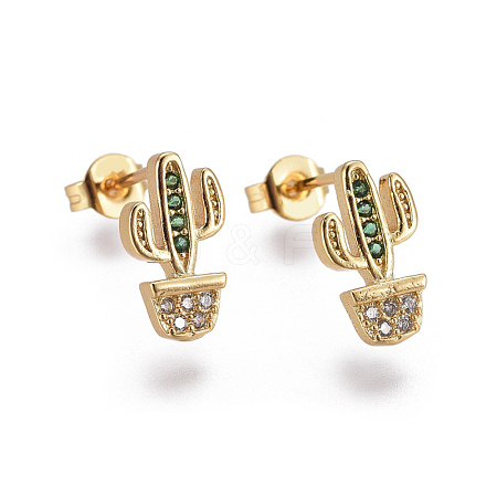 Brass Micro Pave Cubic Zirconia Stud Earrings EJEW-F201-27G-1