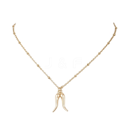 Alloy Double Italian Horn Pendant 304 Stainless Steel Satellite Chain Necklaces NJEW-JN05563-1
