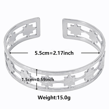 Stylish European and American Hollow Star 304 Stainless Steel Cuff Bangles for Women XB2693-1-1