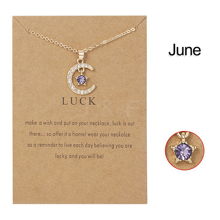 Moon & Star Alloy Rhinestone Birth Stone Pendant Necklaces WG0039E-06-1
