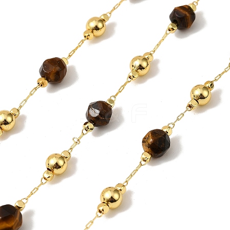 Handmade Tiger Eye Faceted Round Beaded Chains CHC-F021-01G-06-1
