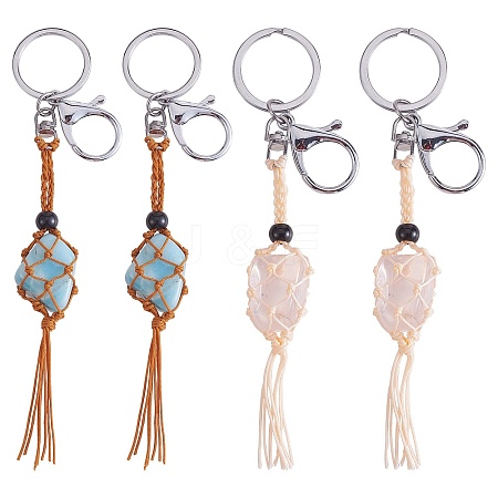 4Pcs  2 Colors Macrame Fringe Braided Keychain AJEW-SW00014-06-1