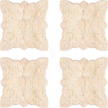 Natural Solid Wood Carved Onlay Applique Craft WOOD-FH0001-35-1