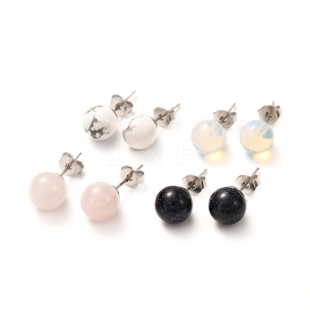 Natural & Synthetic Gemstone Bead Stud Earrings for Women or Men EJEW-JE04626-1