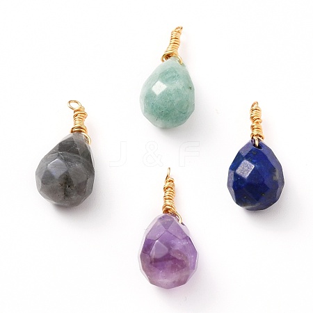 Wire Wrapped Faceted Natural Green Aventurine & Amethyst & Lapis Lazuli & Labradorite Pendants X-PALLOY-JF00542-1