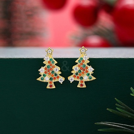 925 Sterling Silver Cubic Zirconia Stud Earrings EJEW-F394-01B-G-1