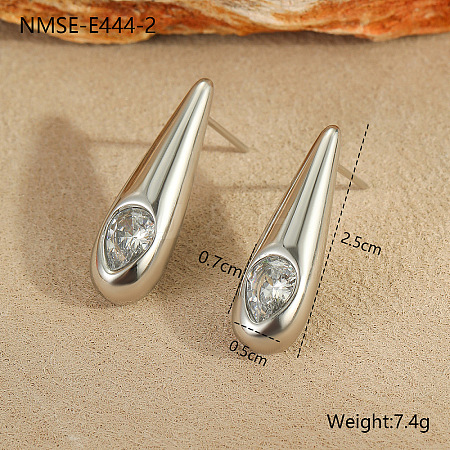 304 Stainless Steel Pave Clear Cubic Zirconia Stud Earrings WG74186-04-1
