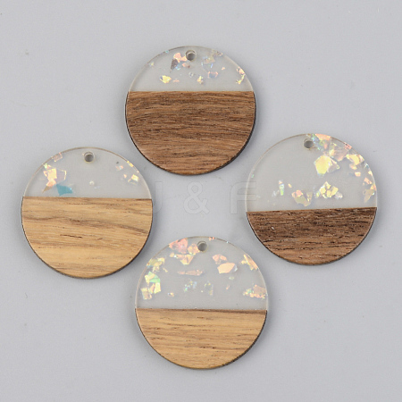 Transparent Resin & Walnut Wood Pendants RESI-S389-025A-E01-1