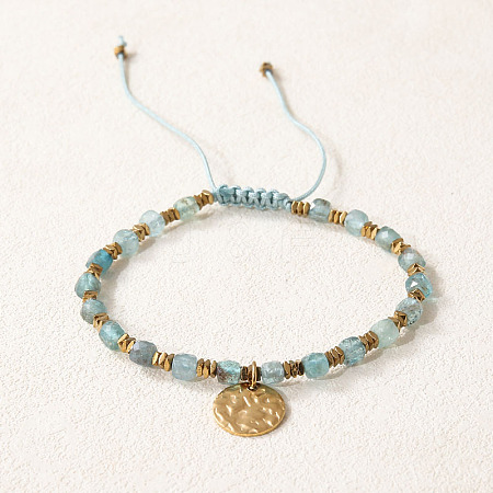 Bohemian Style Natural Blue Apatite Cube Braided Bead Bracelet LS-YV1392-7-1