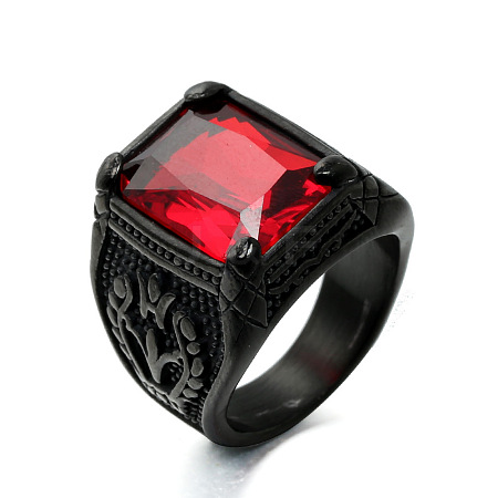 316L Stainless Steel & Cubic Zirconia Men's Vintage Carved Finger Rings FS-WG82D33-57-1