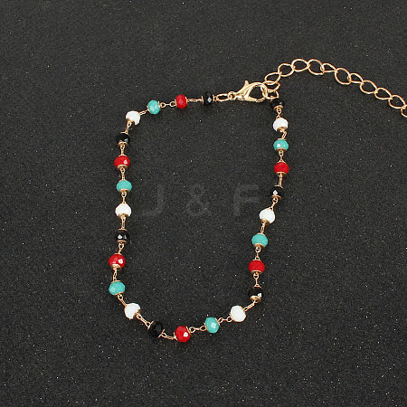 Alloy with Colorful Faceted Resin Handmade Link Chain Anklets for Women FS-WG66C6C-04-1